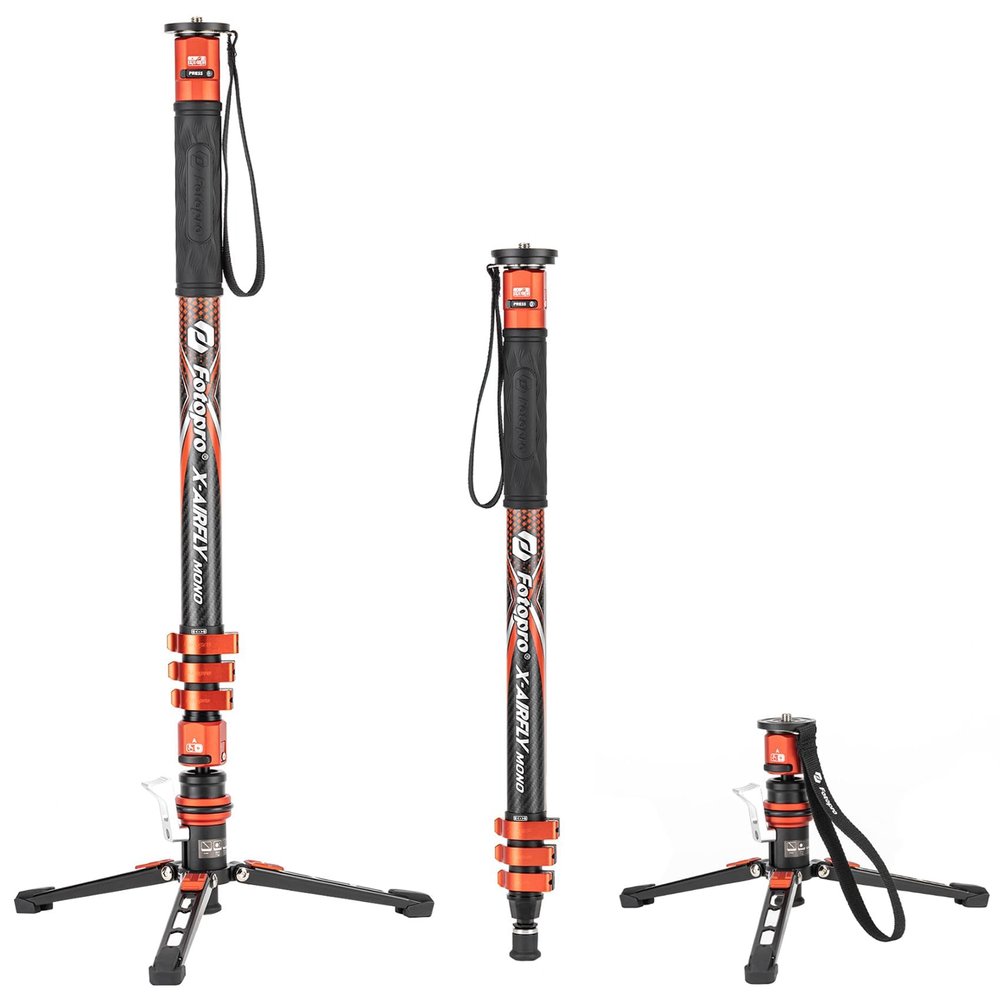 Fotopro Professional Camera Monopod with Feet, 73.4" Carbon Fiber Portable Travel Monopod with Removable Tripod Stand Base, Quick Release for Travel Sports Wildlife Photo, 22 lbs Load, X-Airfly Mono