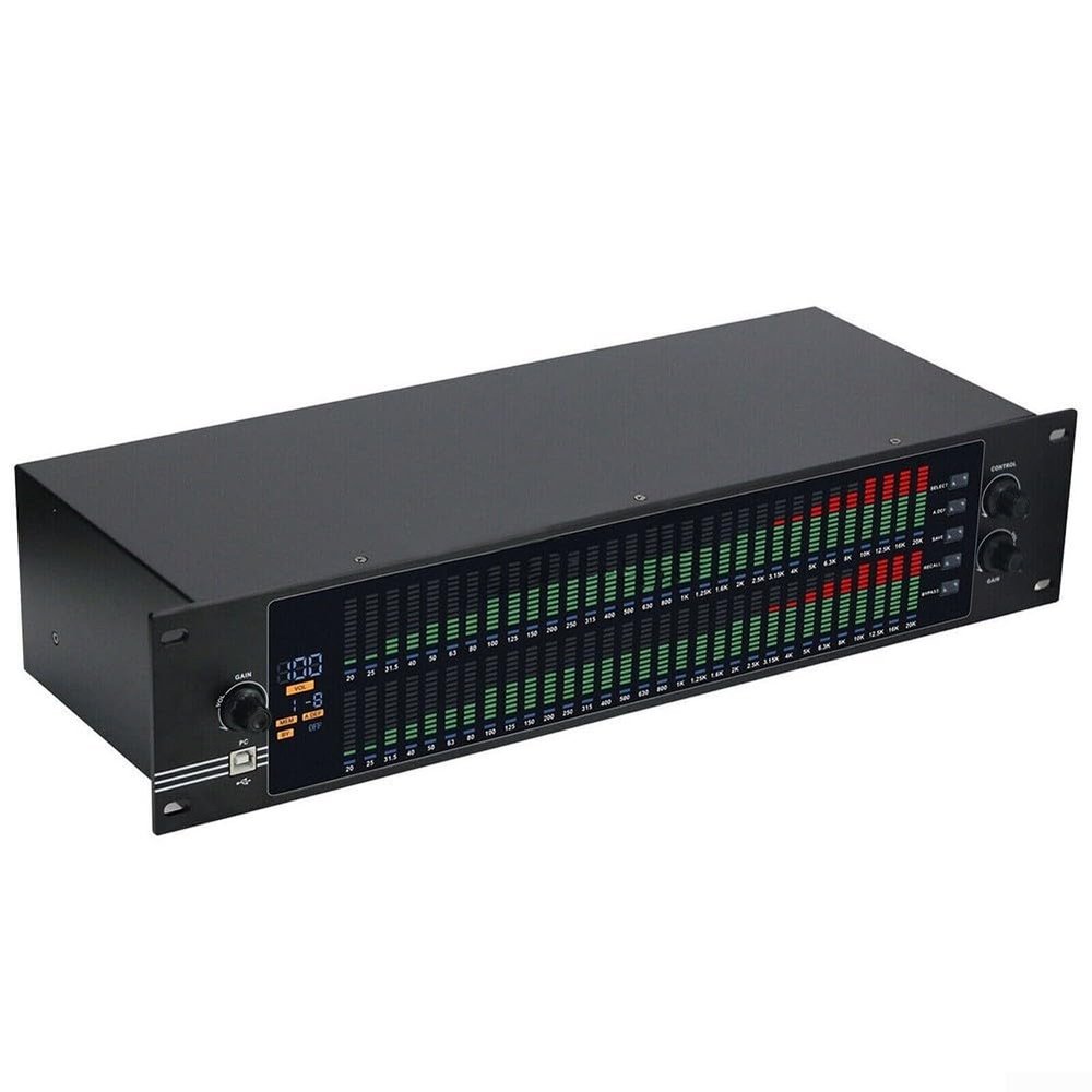 EQ-323 Digital Dual 31-Band Graphic Equalizer, LCD Parameter Display, USB Software Control, Gain Adjustment, Studio, Live Events, Multimedia Conference, Home Theater Audio DJ Equalizer