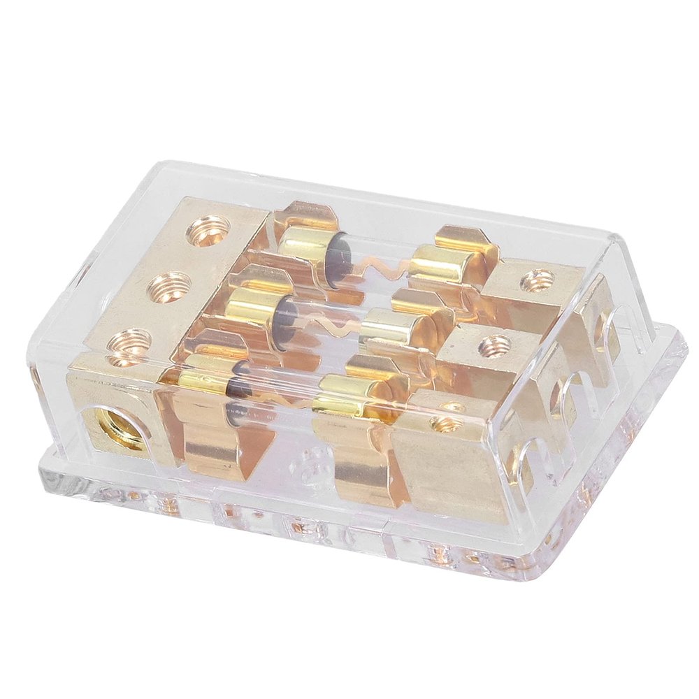 3 Way Holder Box, 1x0GA in 3x4GA Out Distribution Block, Performance 60A Holder with Transparent Cover, for Car Yacht Stereo Audio Modification, Heat and Base