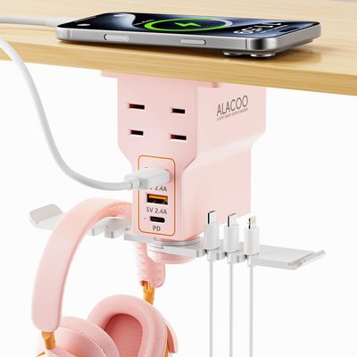 ALACOO Gaming Headphone Stand with Charging Station - Aluminum Hooks Headphone Holder, Under Desk Headset Stand, 3 USB & AC Outlet, Surge Protector & Cable Organizer, Gift for Girl/Men