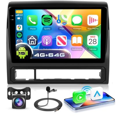 4G+64G Android 15 Car Stereo for Toyota Tacoma 2005-2015, Wireless CarPlay Android Auto, 9 Incell HD Touch Screen Car Stereo with GPS, WiFi, Bluetooth 5.0, FM, 32 EQ, SWC, Backup Camera