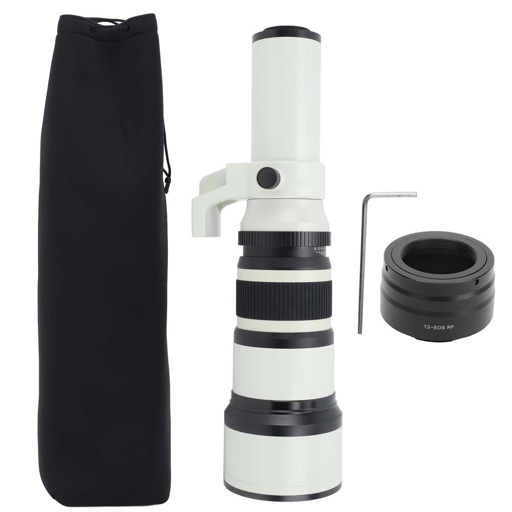 500mm F6.3 Telephoto Lens, 4 Elements in 4 Groups, White Alloy Shell with T2 RF Converter for R Mount Camera - Enhanced Optics, Durable Build, Ideal for Astrophotography and Wildlife (White)