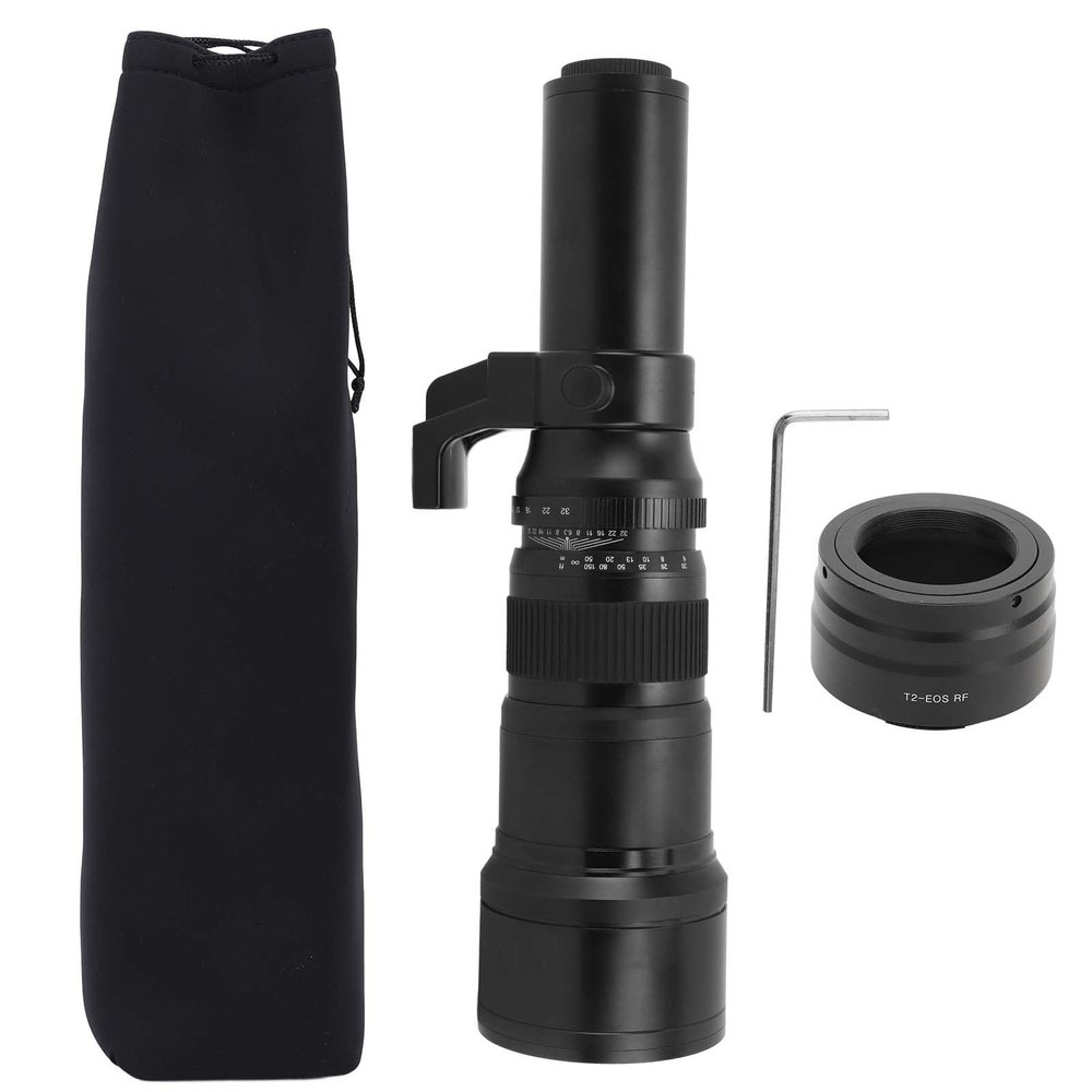 500mm F6.3 Telephoto Lens, 4 Elements in 4 Groups, Black Alloy Shell with T2 RF Converter for R Mount Camera - Enhanced Optics, Durable Build, Ideal for Astrophotography and Wildlife (Black)