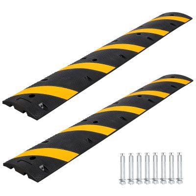 6 Ft 2 Pack Recycled Rubber Speed Bump,Dual-Channel Cable Protector, Temporary Use for Driveways,Ready-to-Install Kit for Garage, Roads, Driveway