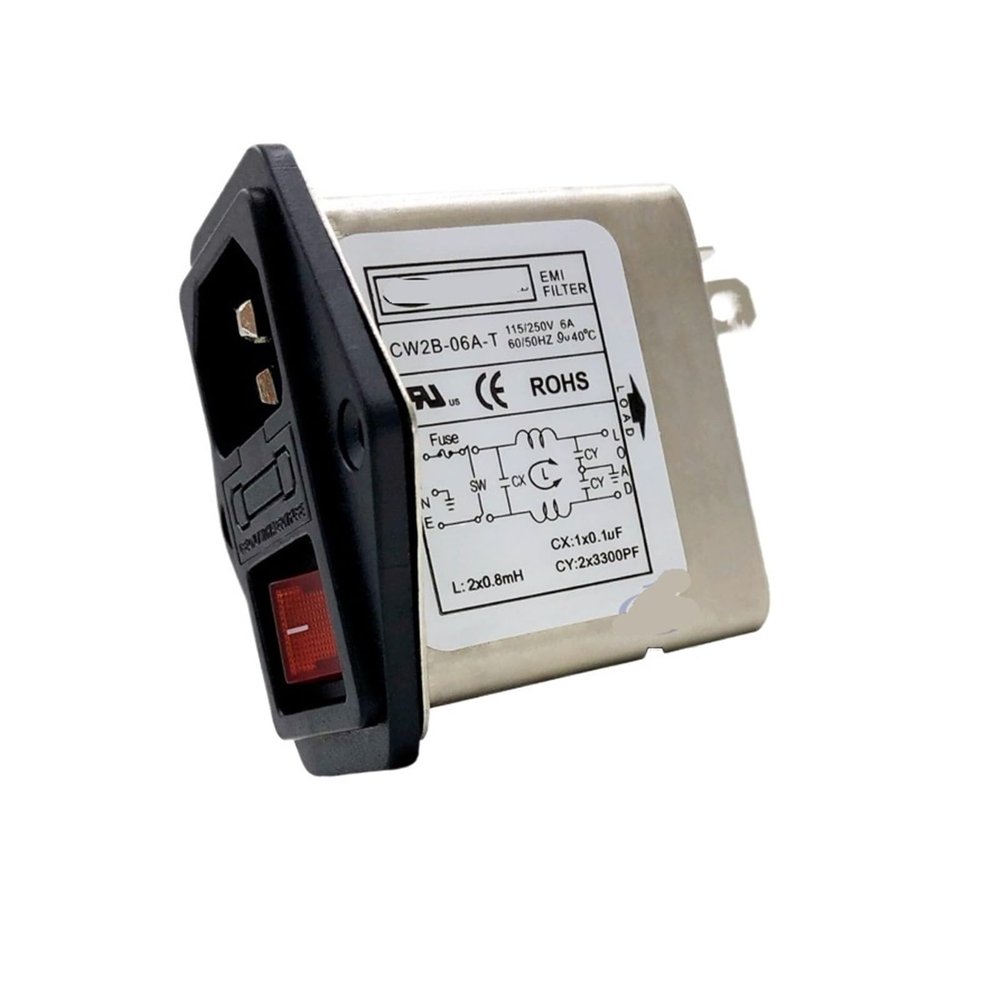 CW2B 3 6 10A Power Filter Socket Safety Switch Three-in-one 220V Single-Phase AC T(CW2B -6A -T red Switch with Light)