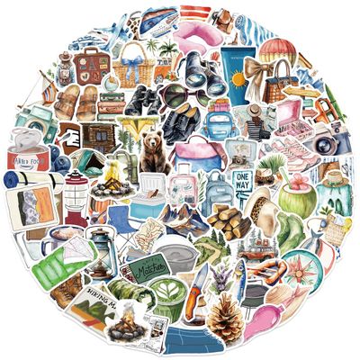 100Pcs Aesthetic Holiday Travel Stickers, Outdoor Camping Hiking Stickers for Laptop, Suitcase, Water Bottle, Bicycle, Notebooks, Scrapbooking, Waterproof Vinyl Anime Decals