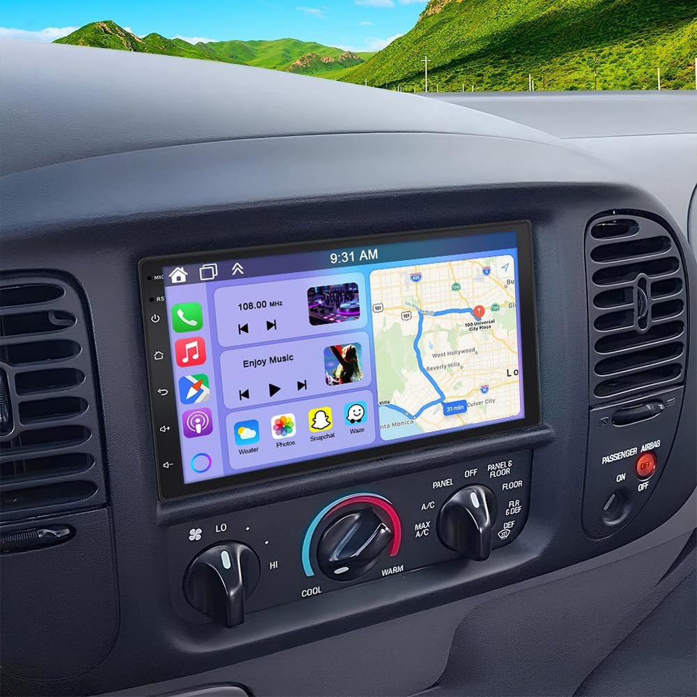 Android 14 Car Stereo for Ford F150 1997-2004 with Wireless CarPlay and Android Auto, 7 Inch IPS Touchscreen 2G+32G Double Din Car Radio Support Bluetooth GPS WiFi SWC FM SWC Mirror Link Backup Camera