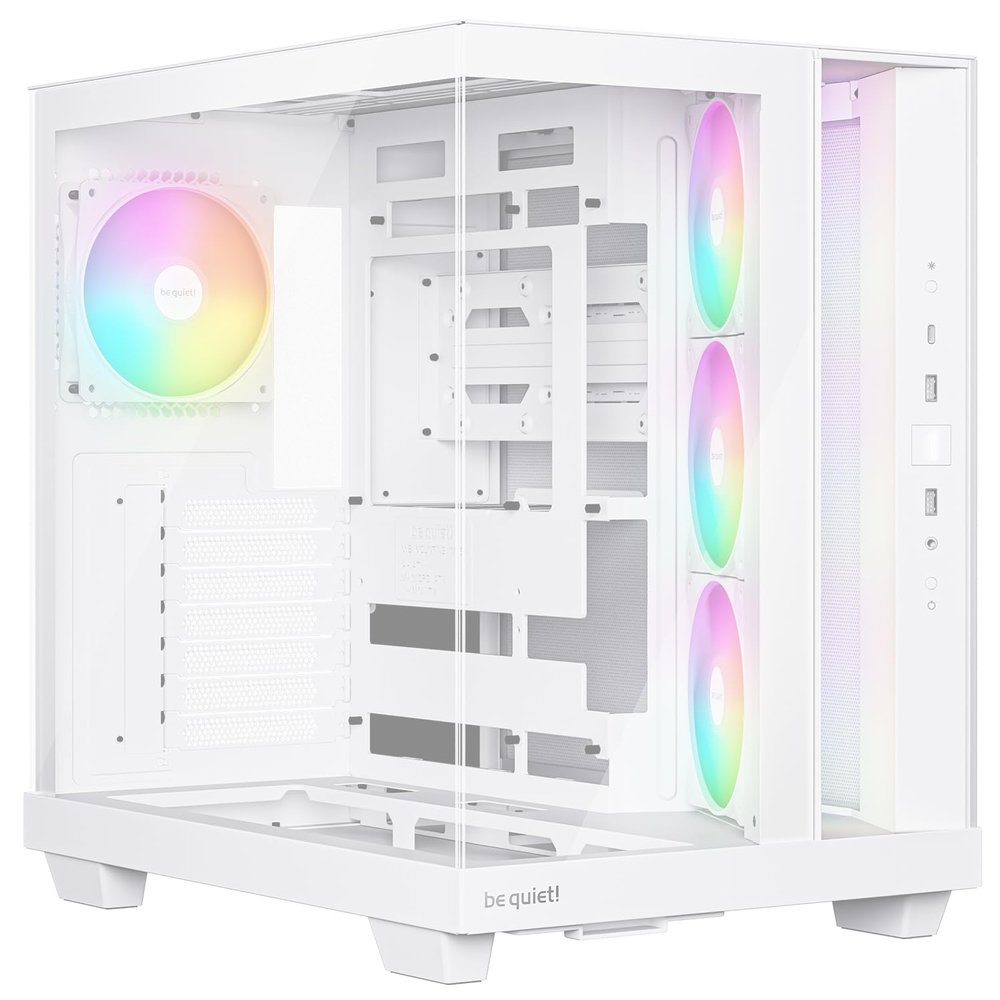 be quiet! Light Base 500 LX White PC case, Fully windowed Front and Side Panel, Show case, Dual Chamber Design, ARGB Fan hub, 4 Light Wings LX PWM Fans, Backside Connector Design