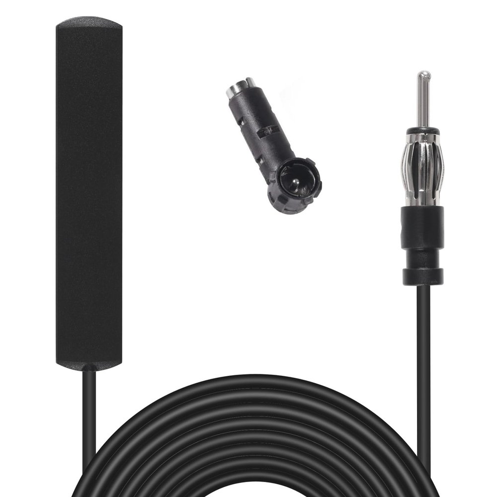 Car Stereo FM Radio Antenna, Hidden Windshield Antenna, DIN Plug Adhesive Patch Antennae + DIN Female to ISO Adapter for Vehicle Car Truck Stereo Receiver Head Unit FM HD Radio