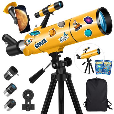 MEEZAA Telescope for Adults & Kids, 80mm Aperture 500mm Portable Refractor Telescope for Astronomy Beginners, Professional Travel Astronomical Telescopes with Tripod, Stickers, Phone Adapter, Backpack