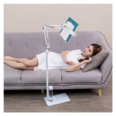 Adjustable Floor Reading Stand Book Holder with Lamp Multi Angle Rotation Adjustable Height Long Arm Table Bed Sheet Music Stand Floor Bracket for Hands Free Reading and Cooki