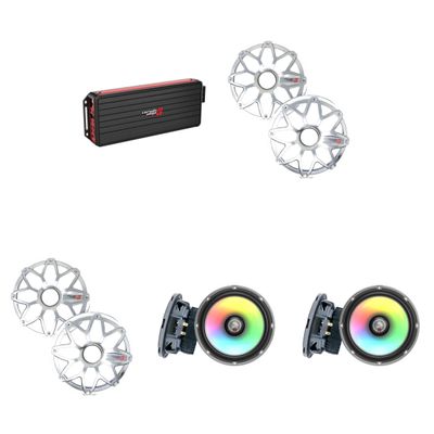 Cerwin Vega Marine VCU84 Amplifier with (2) SM65F4 RPM Stroker 6.5" Marine RGB Speakers and White/Stainless Grilles