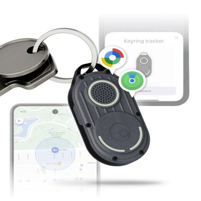 Rolling Square AirNotch Pro Dual - Bluetooth Tracker Keychain - Compatibile with Both Apple iOS Find My and Google Android Find Hub Replaceable Batteries, Loud 360 Sound, Anti-Loss Locator, Gray