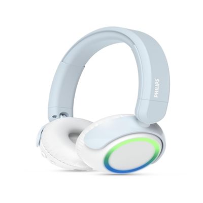 Philips K4200 Lightweight On-Ear Wireless Kids Headphones - Built-in Mic, LED Lights, Safe Volume Limited, Audio Sharing, Foldable & Durable, Blue
