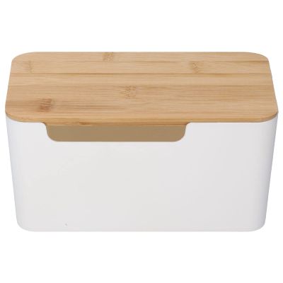 Ailgely Large Cable Management Box, Small Cable Organizer Box, Wooden Lid, Power Cord Outlet Design, Plastic Cable Organizer Box, Storage Area for Smartphones When Charging