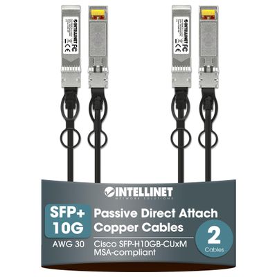 Intellinet 10G SFP+ Passive DAC Twinax Cable, 7 Ft, AWG 30, 2 Cables