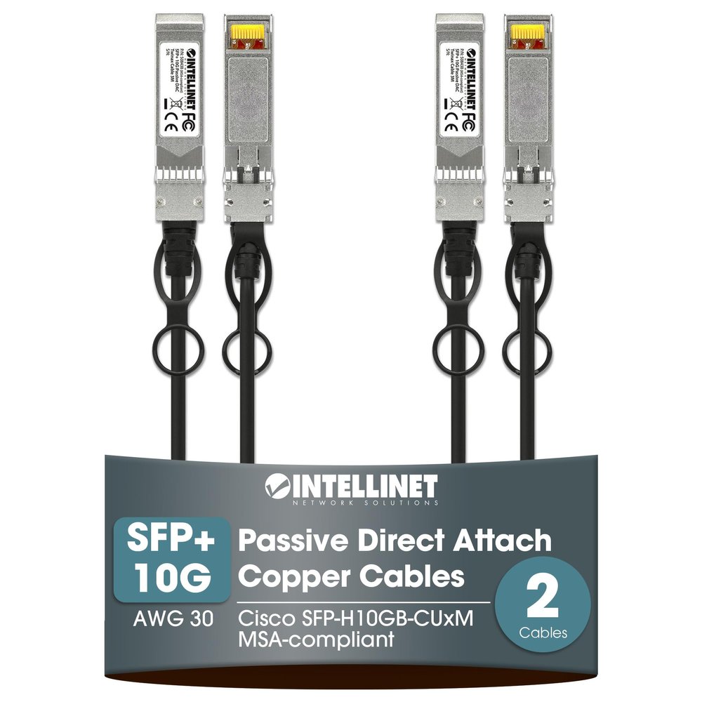 Intellinet 10G SFP+ Passive DAC Twinax Cable, 7 Ft, AWG 30, 2 Cables