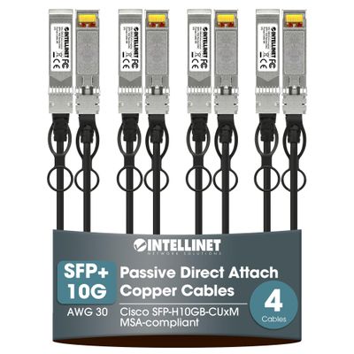 Intellinet 10G SFP+ Passive DAC Twinax Cable, 7 Ft, AWG 30, 4 Cables
