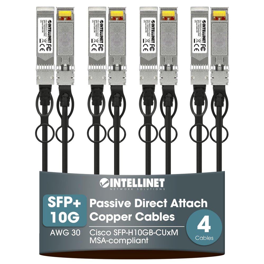 Intellinet 10G SFP+ Passive DAC Twinax Cable, 7 Ft, AWG 30, 4 Cables