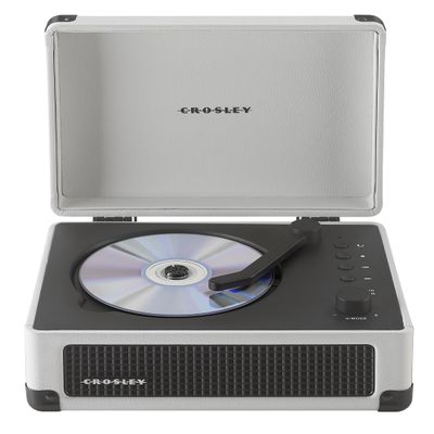 Crosley CR3505DP-WF Cruiser Retro Portable CD Player with Stereo Bluetooth Speakers and FM Radio, White Farmhouse