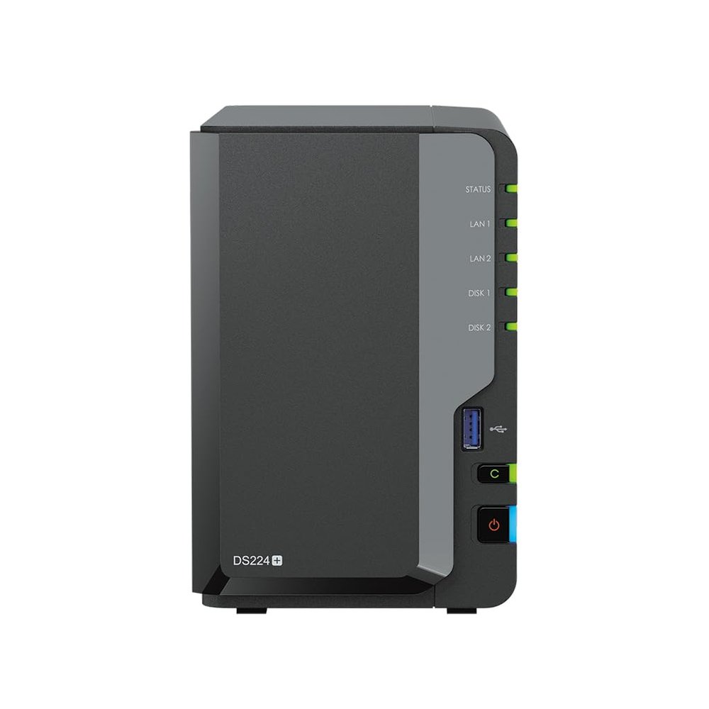 Synology DiskStation DS224+ NAS Server with Celeron 2.0GHz CPU, 6GB Memory, 16TB HDD Storage, 2 x 1GbE LAN Ports, DSM Operating System