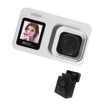 4K 64MP Screen Camera 18x Zoom Rechargeable W/Portable Case for Travel Vlog Beginners Double Screen Digital Camera