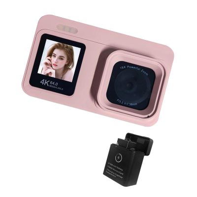 4K 64MP Screen Camera 18x Zoom Rechargeable W/Portable Case for Travel Vlog Beginners Double Screen Digital Camera