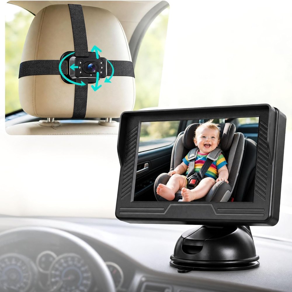 Baby Car Camera Rear-Facing Infant Monitor with Night Vision Car Camera for Baby Wide-Angle Lens Easy Install 360Adjustable Display