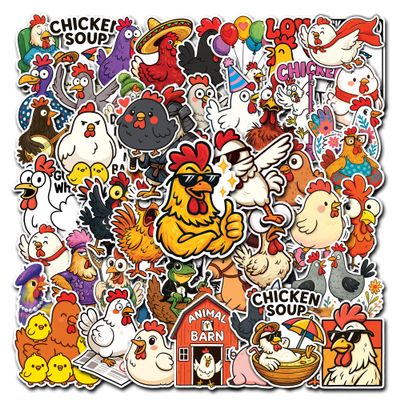 HIZILY 50 Pcs Funny Chicken Stickers Cute Rooster Sticker Farm Animal Vinyl Decal Water Bottle Laptop Scrapbook Journal Phone Skateboard Guitar Luggage Helmet Gifts for Teens Adults Students