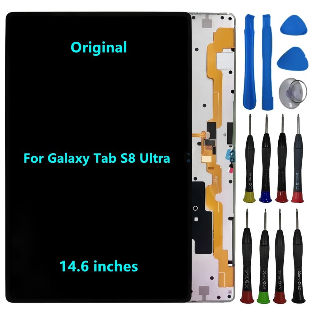 14.6" Original for Samsung Galaxy Tab S8 Ultra Screen Replacement Galaxy Tab S8 Ultra SM-X900 SM-X906 SM-X906U SM-X906B SM-X906N Display Touch Screen Digitizer Assembly with Repair Tool