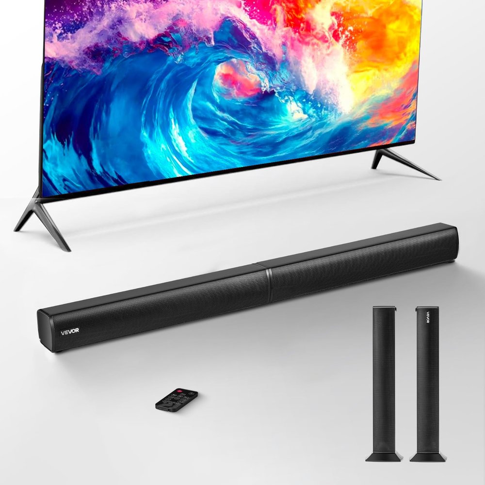 VEVOR Sound Bar for Smart TV, 2.0 Channel, 32-Inch 2 in 1 Detachable Soundbar TV Speakers, with Bluetooth HDMI AUX USB Connection, Remote Control, 80W Surround Sound System, for Home Theater Audio