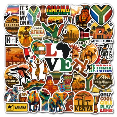 HIZILY 50 Pcs Africa Stickers Waterproof African Culture Vinyl Decal Travel Destination Sticker Laptop Water Bottle Luggage Tablet Phone Cup Scrapbook Journal Skateboard Gift for Teens Adults