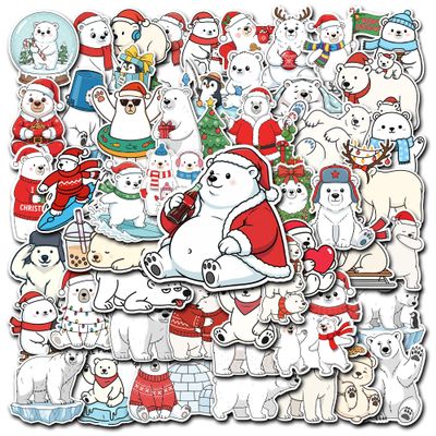 HIZILY 50 Pcs Polar Bear Stickers Arctic Animal Vinyl Decal Waterproof Christmas Winter Animals Sticker Laptop Water Bottle Scrapbook Journal Snowboard Helmet Gifts for Adults Women