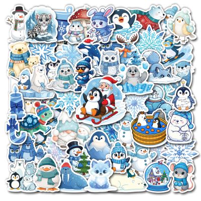 HIZILY 50 Pcs Winter Arctic Animal Stickers Polar Animals Sticker Snowflake Christmas Vinyl Decal Holiday Party Favors Water Bottle Laptop Scrapbooking Skateboard Phone Gifts for Women Adults
