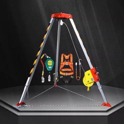 Rescue Tripod Lifting Rescue Equipment, Confined Space Tripod Kit Aluminum Confined Space Tripod Kit, Heavy Duty Fire Sewer Rescue Tripod/Safety Manhole Support Stand Lifting Eq