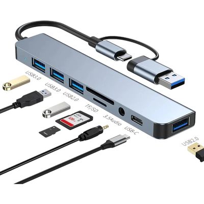 8 Ports USpB C HUB USpB A Type - C HUB Concentrator USpB C Docking Station 5Gbps Multi Adaptier SD TF Card Reader for MaicBook Air PC