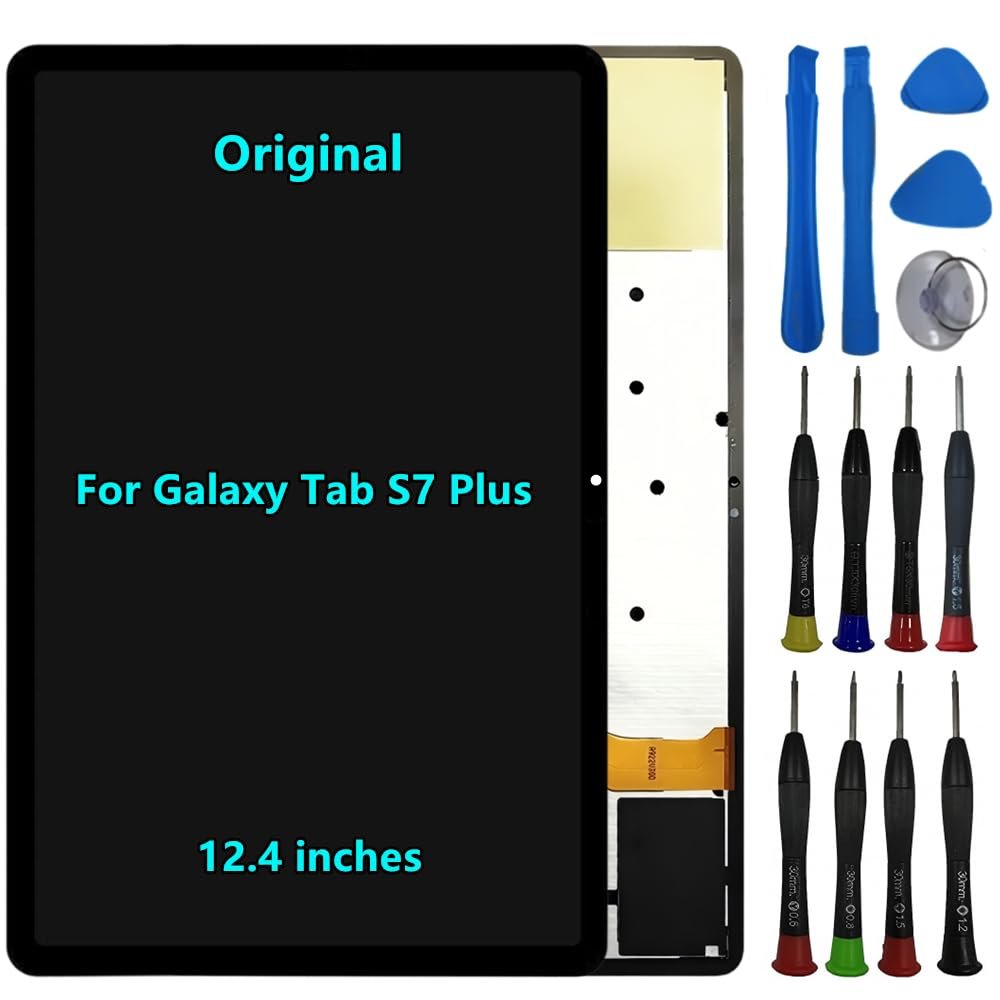 12.4" Original for Samsung Galaxy Tab S7 Plus Screen Replacement Galaxy Tab S7+ SM-T970 SM-T975 SM-T976B Display Touch Screen Digitizer Assembly with Repair Tool