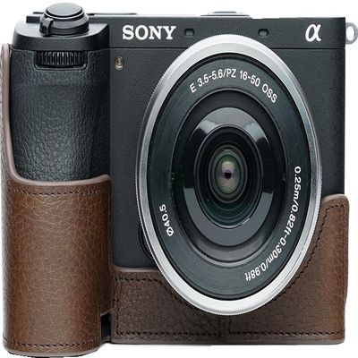 A6700 Case, Genuine Leather Bottom Opening Camera Half Case for Sony Alpha A6700 Cover Bag Protecter with Hand Wrist Strap (Coffee)