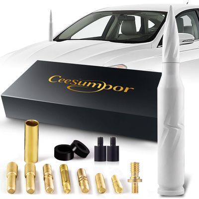 7.8in 50 Cal Bullet Antenna Replacement Car Antenna Antenna for Truck Silverado 1500 Ford F150 F250 GMC Sierra 1500 Ram 1500 Jeep Truck Accessories for Men Ram 1500 Accessories Car Parts (White)