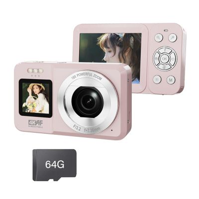 18X Zoom,4K 64MP Digital Camera, Double Screen Selfie Vloggings,Compactly Design with Charging Case,Easy Operate for Beginners Photography Digital Camera Zooming for Students Youth for Travel