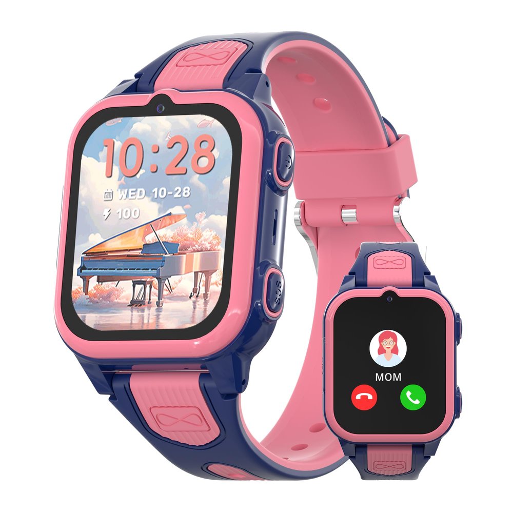 4G Kids Smart Watch with GPS Tracker Video Voice Calling Text Chat SOS Call, Waterproof Smartwatch Age 5-12, Wallpaper Store School Model Camera Pedometer Games Alarm Clock Stopwatch for Kids(Pink)
