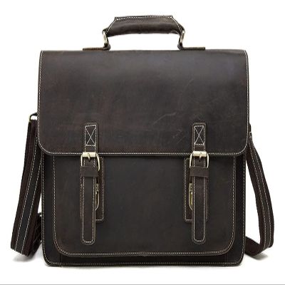 14inch Laptop Portfolio Shoulder Messenger Bag Vintage Crazy Horse Leather Business Briefcase Crossbody Bag