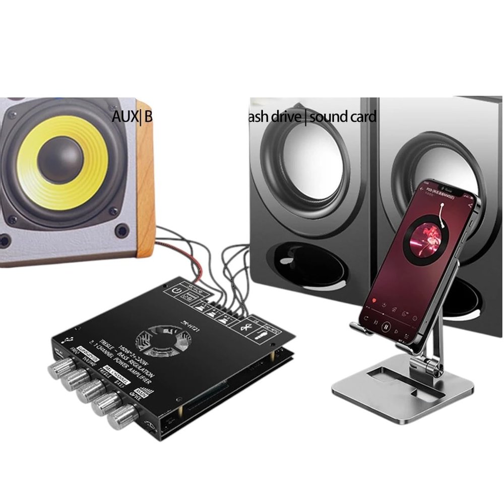 TPA3255 Built - in Cooling Fan ZKAS2121 AURX BIIuetuoth - Compatible 5.1 USpB Stereo Audlo Power Amplifier Board 2.1 Channel
