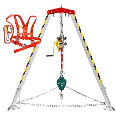 Confined Space Tripod Kit Confined Space Rescue Tripod with 2600lbs Winch & Safe Belt, Heavy Duty Anti-Fall Protector Bracket for Well/Cellars/Sewer/Underground Pipe