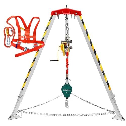 Confined Space Tripod Kit Confined Space Rescue Tripod with 2600lbs Winch & Safe Belt, Heavy Duty Anti-Fall Protector Bracket for Well/Cellars/Sewer/Underground Pipe