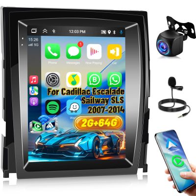 [2+64] Volxcereo Car Radio for Cadillac Escalade Sailway SLS 2007-2014, 9.7 inch Vertical Android Touchscreen Stereo with Carplay & Android Auto, GPS Maps/WiFi/Bluetooth/SWC/FM/RDS