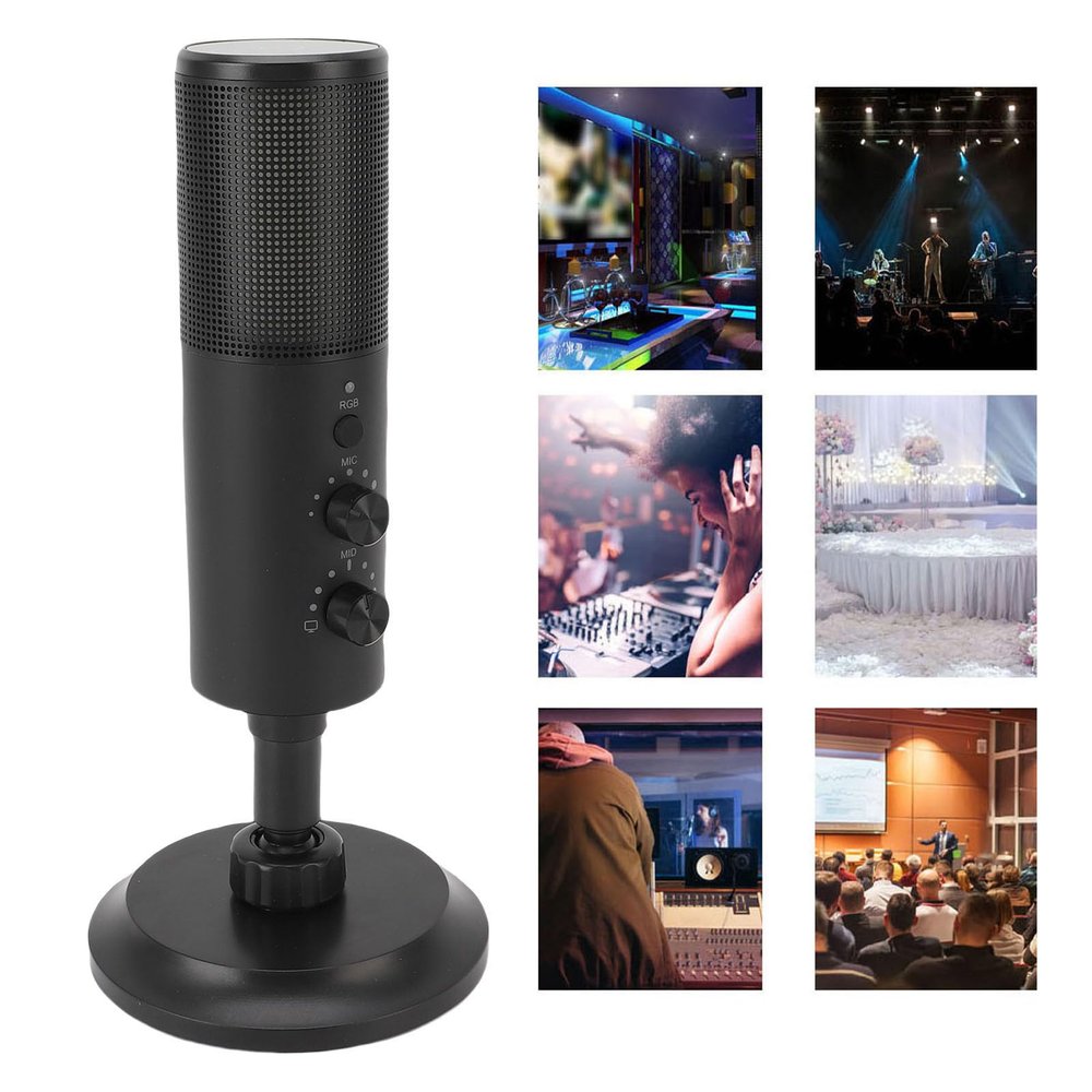 LICAEVEY USB Microphone with Cardioid Pattern, 11 Mode RGB Lighting Computer Microphone with Noise Reduction Chip for Live Streaming and Recording
