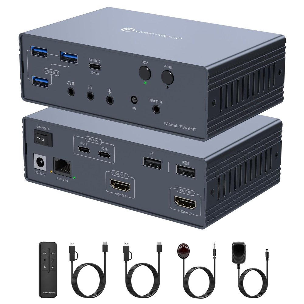 DGYBDFC KVM Switch 2 Monitors 2 Computers Docking Station 16-in-1 4K120Hz for M1/M2/M3/M4 with Ethernet EDID, USB 3.0/USB C Thunderbolt 3/4/5 in, 2 HDMI Out Extended/Mirrored Mode for Windows Mac