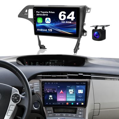 Android 15 Car Radio for Toyota Prius 2010-2015: 10'' 4GB+64GB Car Stereo Upgrade Wireless CarPlay & Android Auto with WiFi 6, Bluetooth, GPS Navigation, FM Radio, EQ, SWC, 1080P Backup Camera