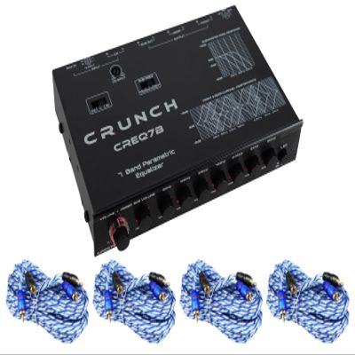Audiosavings CREQ7B Bundle: 7-Band Car Audio Equalizer 9-Volt Line Driver and Sub Control, (4) Rockville RTR172 17 ft 2-Channel Twisted Pair RCA Cable Split Pin Copper, 5 Items